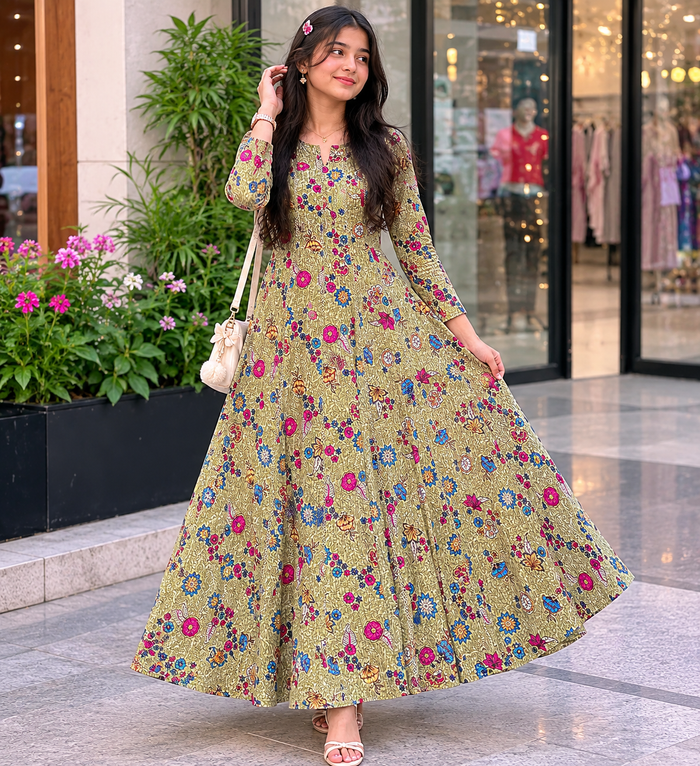 “Noor-e-Bahar Floral Flare Dress